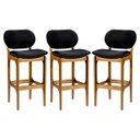 Ver imagem 1 de Kit 3 Banquetas Alta Decor 50 x 104 Cm Madeira Maciça Imbuia Suede Preto L14
