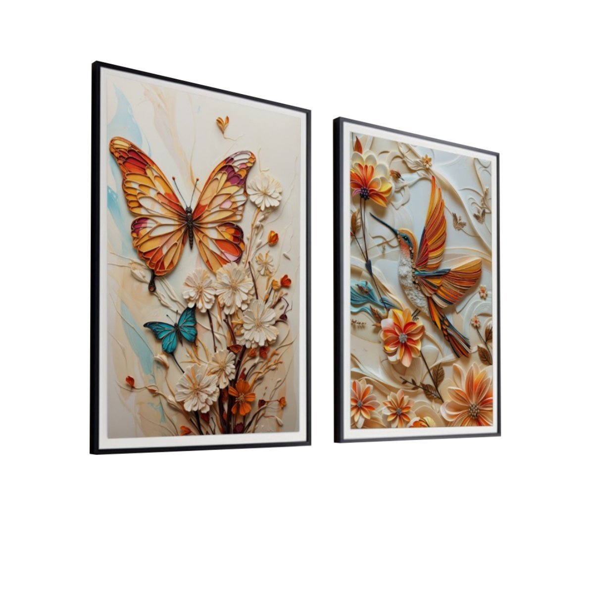 Quadro Decorativo Vinil com Vidro Borboleta e Beija-flor 120x80 - 1