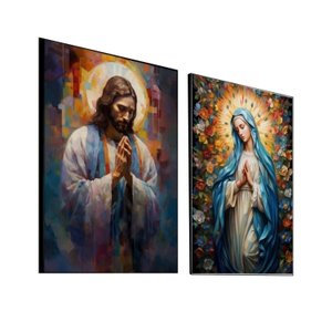 Quadro Decorativo Vinil com Vidro Jesus e Maria 100x70