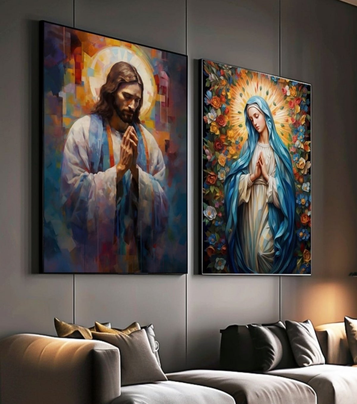 Quadro Decorativo Vinil com Vidro Jesus e Maria 110x80 - 2