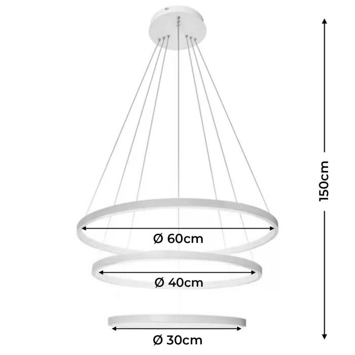 Lustre Led Moderno Pendente Anéis Led 89w 3 Arcos Branco - Brinovar - 7