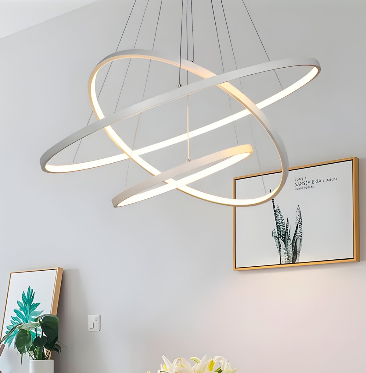 Lustre Led Moderno Pendente Anéis Led 89w 3 Arcos Branco - Brinovar - 2