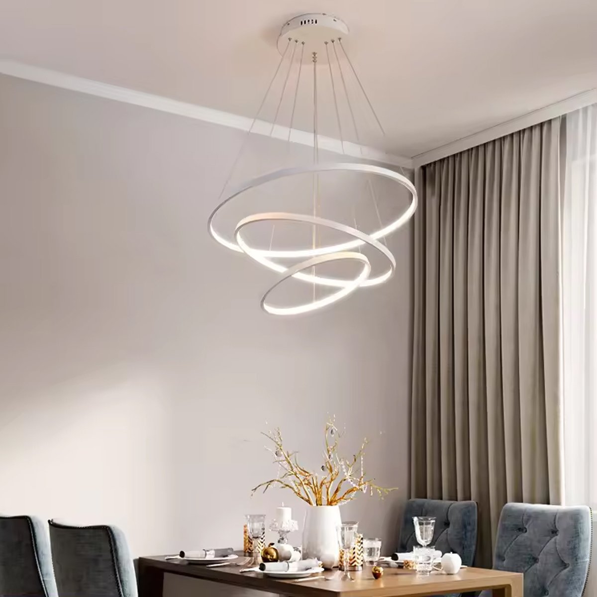 Lustre Led Moderno Pendente Anéis Led 89w 3 Arcos Branco - Brinovar - 3