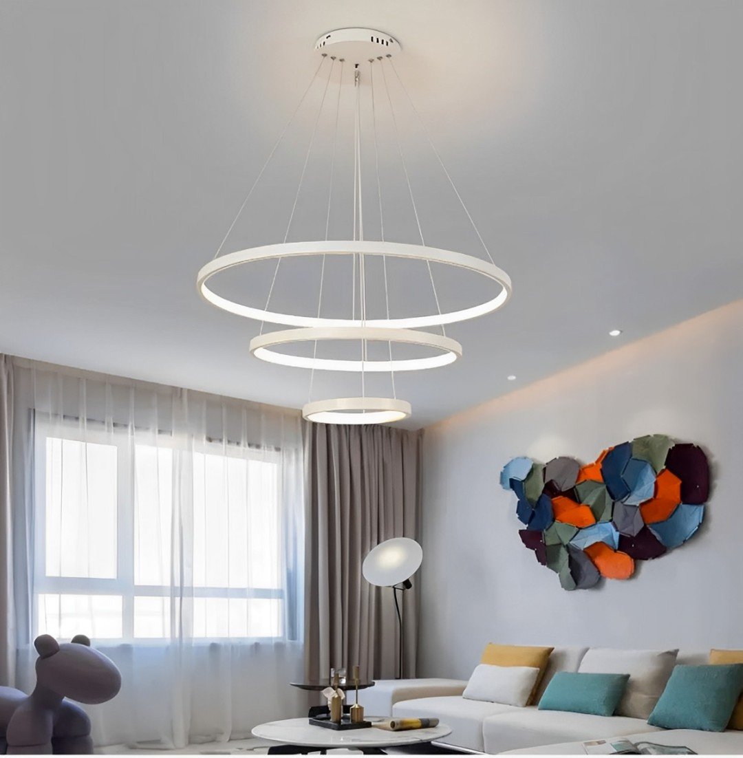 Lustre Led Moderno Pendente Anéis Led 89w 3 Arcos Branco - Brinovar - 3