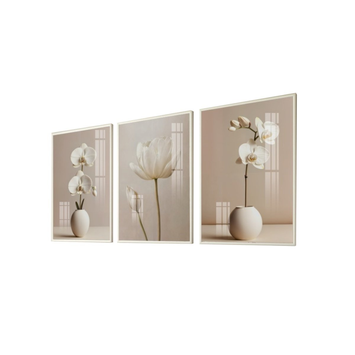 Quadro Decorativo Vinil com Vidro Flores Brancas 80x60 - 1