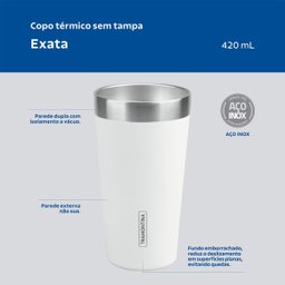 Copo Térmico Exata Aço Inox Branco sem Tampa 420 ml Tramontina 61646410 - 2