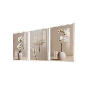 Quadro Decorativo Vinil com Vidro Flores Brancas 110x80