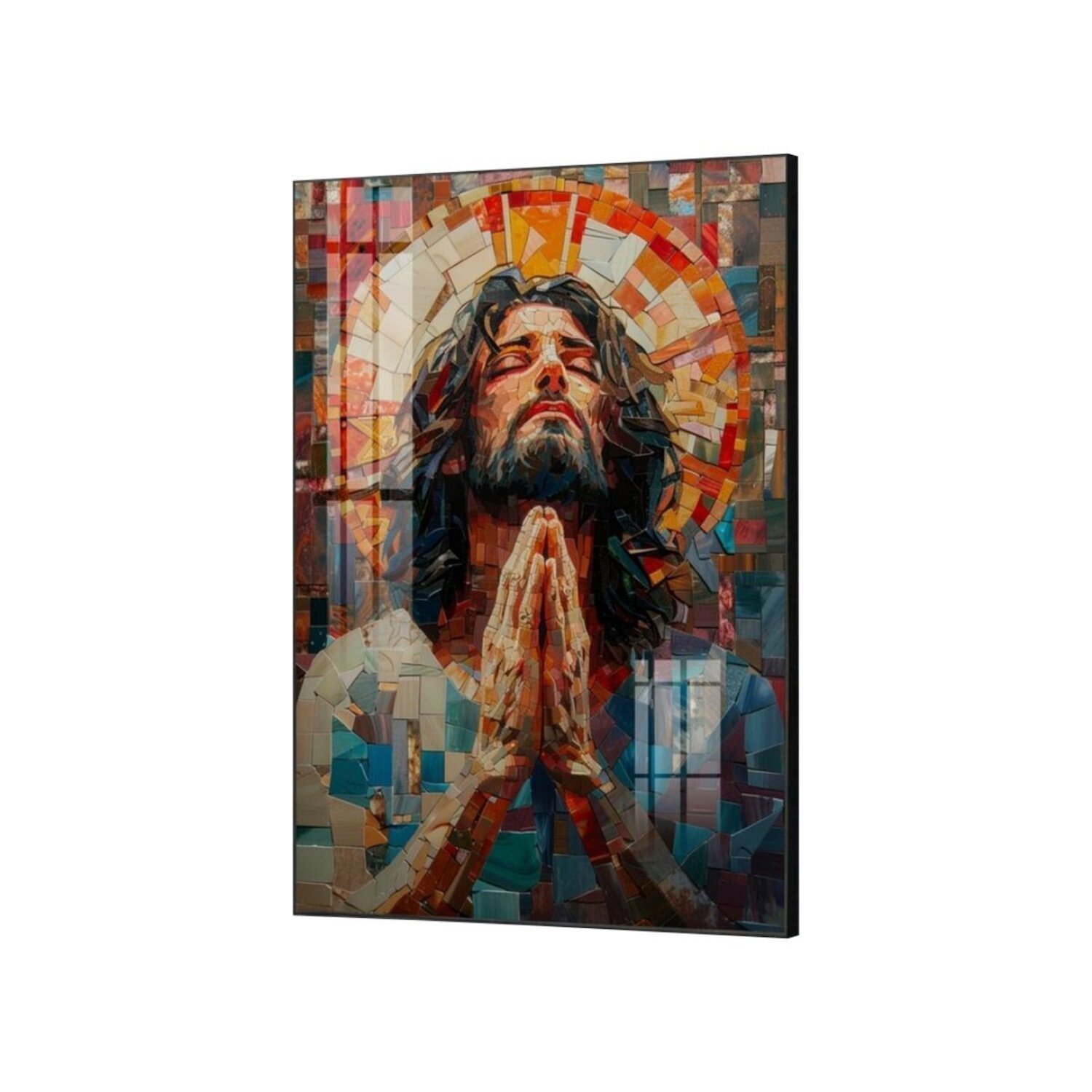 Quadro Decorativo Vinil com Vidro Jesus Quadriculado 90x60 - 1