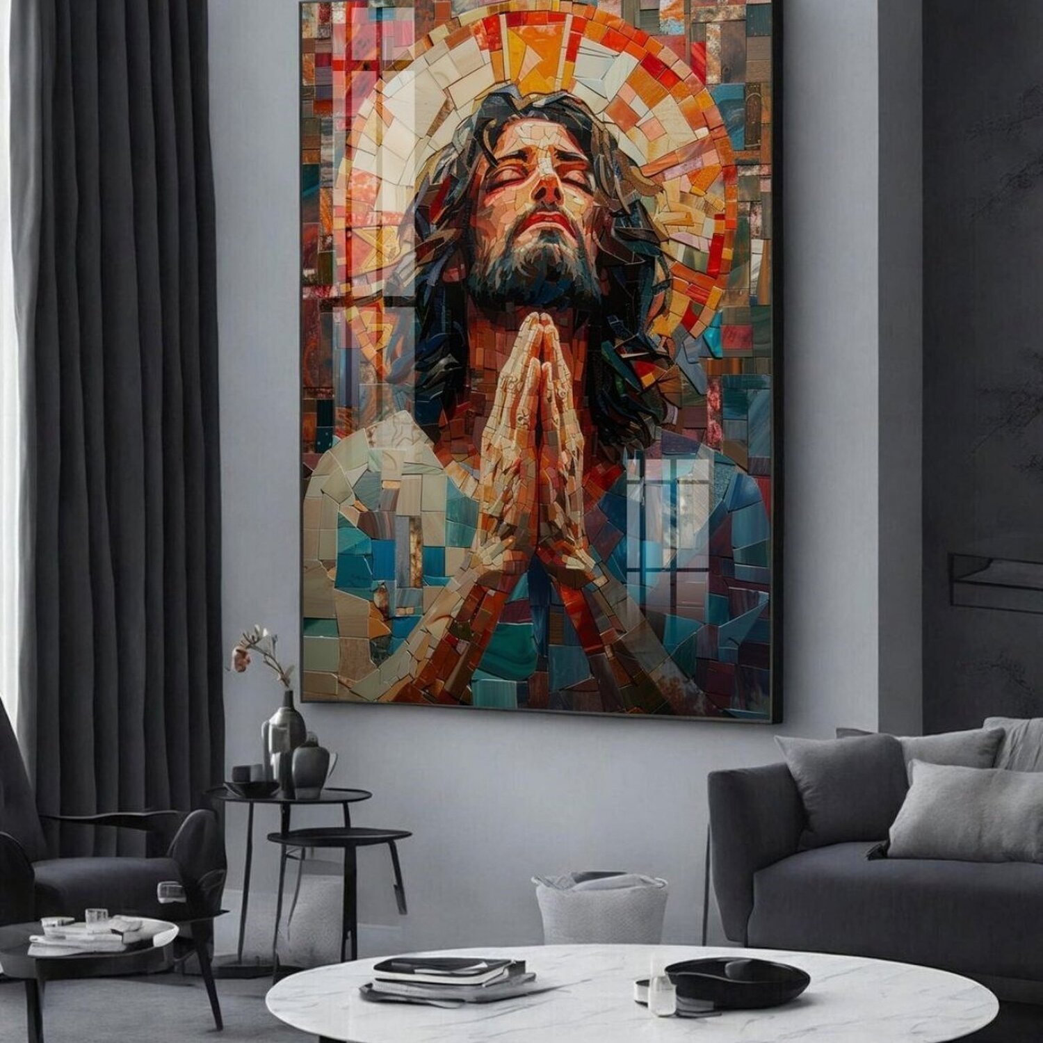 Quadro Decorativo Vinil com Vidro Jesus Quadriculado 90x60 - 2