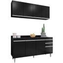 Ver imagem 1 de Kit Balcão 4 Portas e Armário Aéreo 160 Cm Laila Preto