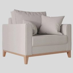 Poltrona Benny Pés Base Em Madeira Em Linho Cotton Para Sala - Bege - 5