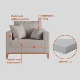 Poltrona Benny Pés Base Em Madeira Em Linho Cotton Para Sala - Bege - 4