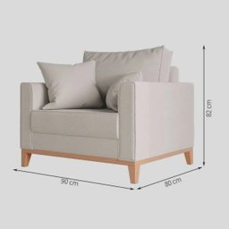 Poltrona Benny Pés Base Em Madeira Em Linho Cotton Para Sala - Bege - 6