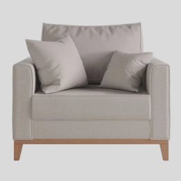 Poltrona Benny Pés Base Em Madeira Em Linho Cotton Para Sala - Bege - 1
