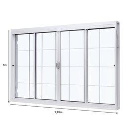 Kit com 2 Janelas de Aço de Correr Central 100x120cm 4 Folhas com Grade Quadriculada e Vidro Liso - 6
