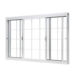 Kit com 2 Janelas de Aço de Correr Central 100x120cm 4 Folhas com Grade Quadriculada e Vidro Liso - 3
