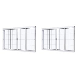 Kit com 2 Janelas de Aço de Correr Central 100x120cm 4 Folhas com Grade Quadriculada e Vidro Liso - 1