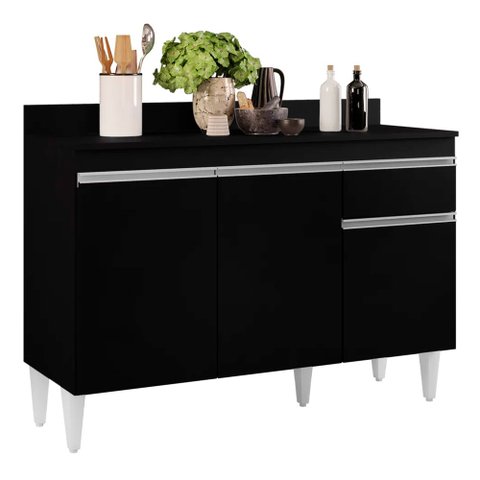 Balcão de Cozinha Lavanderia com Tampo 01 Gaveta Vick Preto 120 cm - D’Rossi