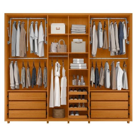 Roupeiro Volpi 100% Mdf Ripado 6 Portas e 6 Gavetas - Cinamomo - Madetec