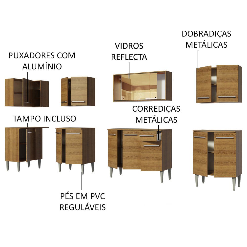 Armário de Cozinha Completa de Canto 357cm Rustic Emilly Mega Madesa 03 - 4