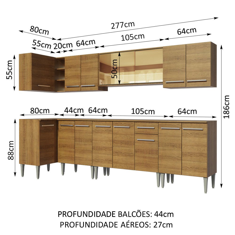 Armário de Cozinha Completa de Canto 357cm Rustic Emilly Mega Madesa 03 - 3