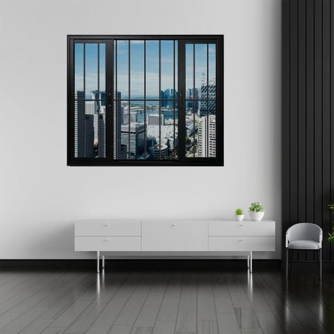 Janela Vitrô de Alumínio 4 Folhas Preto 100 x 150cm Linha 25 c/Grade Esquadrias Bergamo