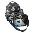 Ver imagem 1 de Kit Mochila Lancheira e Estojo Soccer 3 Zíperes Azul e Preto