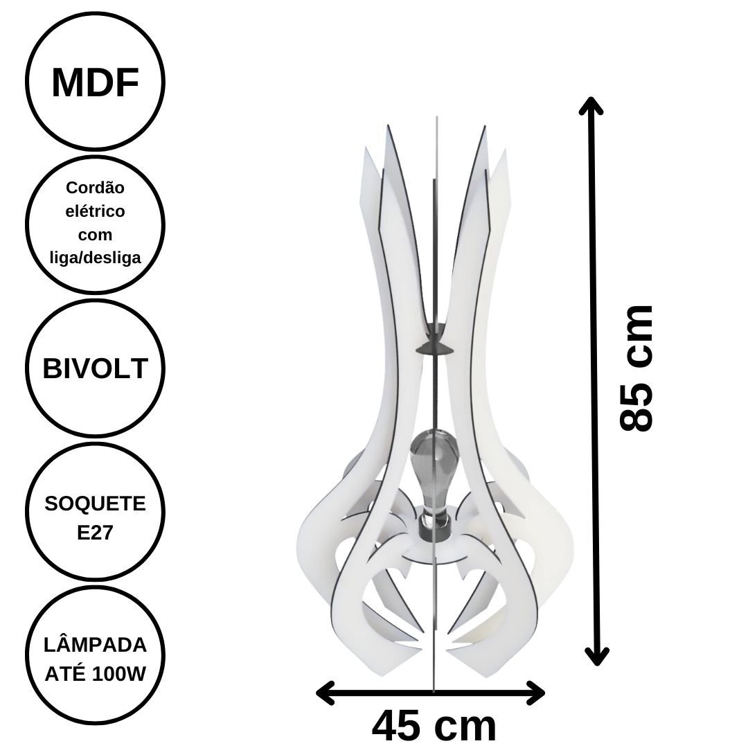Luminária de Chão MDF HOLAMBRA:BRANCO/85x45cm - 3