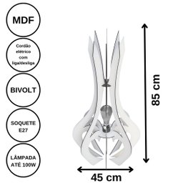 Luminária de Chão MDF HOLAMBRA:BRANCO/85x45cm - 3 Luminária de Chão MDF HOLAMBRA:BRANCO/85x45cm - 3