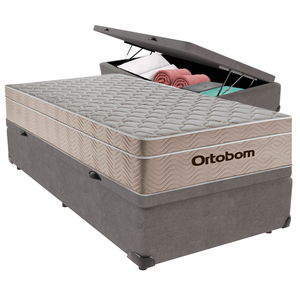 Cama Baú Solteiro Cinza+colchão Airtech Molas Ortobom