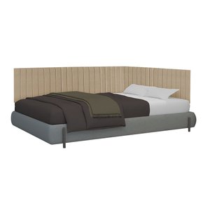 Conj Cabeceira Casal e Lateral Ripada Estofada Canto 1.40 Suede Bege