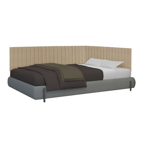Conj Cabeceira Casal e Lateral Ripada Estofada Canto 1.40 Suede Bege