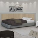 Ver imagem 2 de Conj Cabeceira Casal e Lateral Ripada Estofada Canto 1.40 Suede Bege