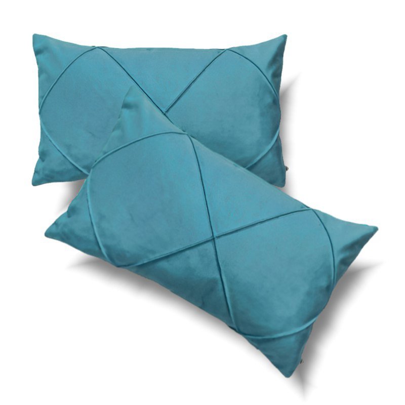 Conjunto Porta Travesseiro em Veludo Drapeado Azul Turquesa