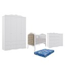 Ver imagem 1 de Dormitório Encanto Guarda Roupa, Cômoda e Berço Harmonia Branco com Capitonê e Colchão Physical