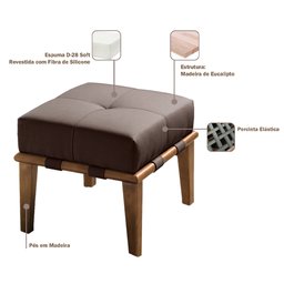Kit 02 Puffs Decorativos 45cm Martínez Linho Pés Madeira Marrom/Natural - Gran Belo - 3