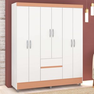 Guarda-roupa Casal San Diego 6 Portas 2 Gavetas Branco/camarim - Panorama Móveis