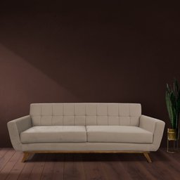 Sofá 04 Lugares 230cm com Base de Madeira Miami Veludo Bege - CasaePoltrona - 2