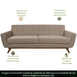 Sofá 04 Lugares 230cm com Base de Madeira Miami Veludo Bege - CasaePoltrona - 3