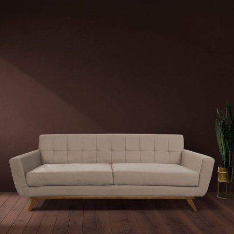 Sofá 04 Lugares 230cm Miami Base Madeira Veludo Bege - Nexta Casa