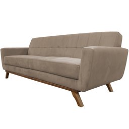 Sofá 04 Lugares 230cm com Base de Madeira Miami Veludo Bege - CasaePoltrona - 7