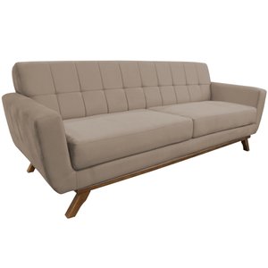 Sofá 04 Lugares 230cm com Base de Madeira Miami Veludo Bege - CasaePoltrona