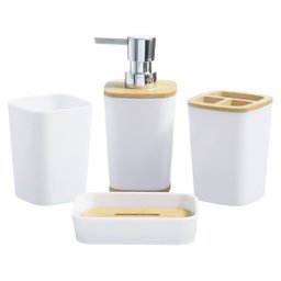 Kit Banheiro Lavabo Escova Lixeira 6 Peças / Tampa Bambú Pgb Branco - 3