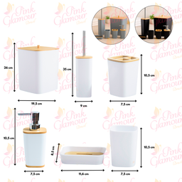 Kit Banheiro Lavabo Escova Lixeira 6 Peças / Tampa Bambú Pgb Branco - 3