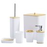 Kit Banheiro Lavabo Escova Lixeira 6 Peças / Tampa Bambú Pgb Branco - 1