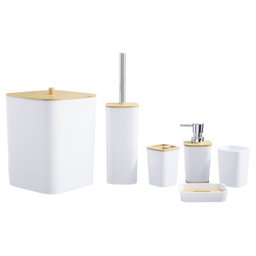 Kit Banheiro Lavabo Escova Lixeira 6 Peças / Tampa Bambú Pgb Branco - 2