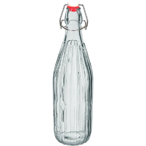 Garrafa de Vidro 1L Transparente 32x8x8cm Água Suco Geladeira Bebidas Tampa Mesa