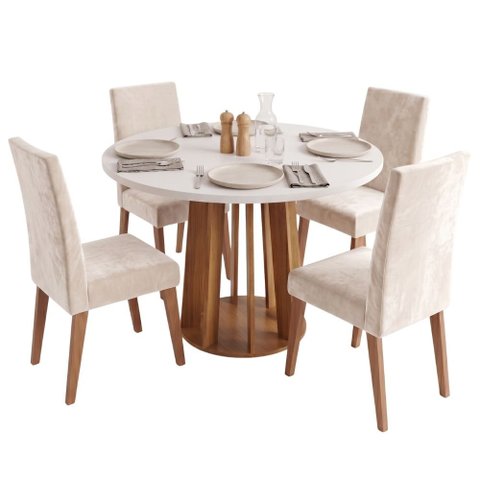 Conjunto Sala de Jantar Mesa Redonda 0,90m Veneza 4 Cadeiras Milano Viero