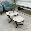 Ver imagem 1 de Conjunto Mesa de Centro Redonda Dallas Marmorizado Areia - Preto