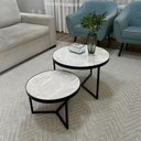 Ver imagem 2 de Conjunto Mesa de Centro Redonda Dallas Marmorizado Areia - Preto